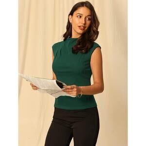 Hobemty Women's Sleeveless Tops Summer Mock Neck Blouse Green Preppy sz Large